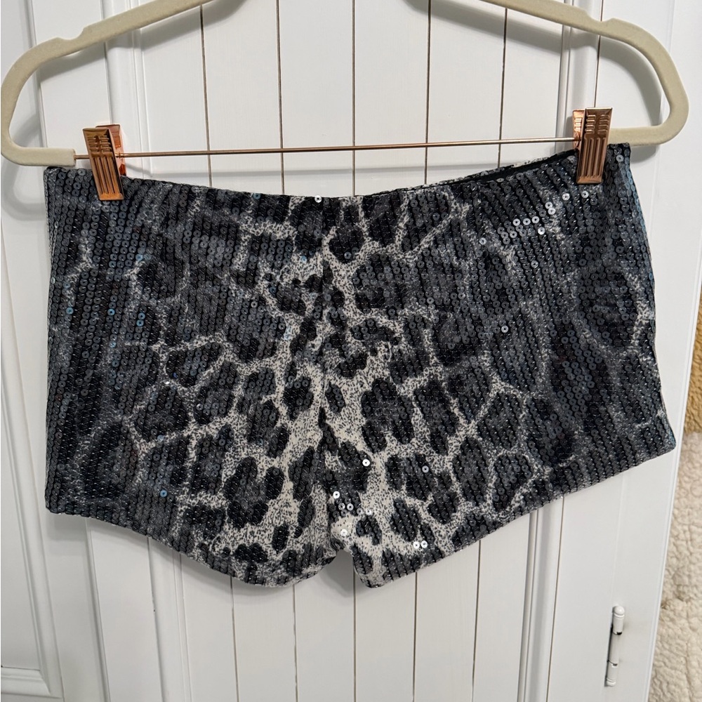 Edikted Black and Gray Sequin Leopard Shorts